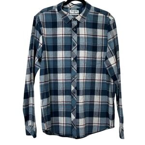 Billabong Coastline Blue Plaid Long Sleeve Flannel Size Large